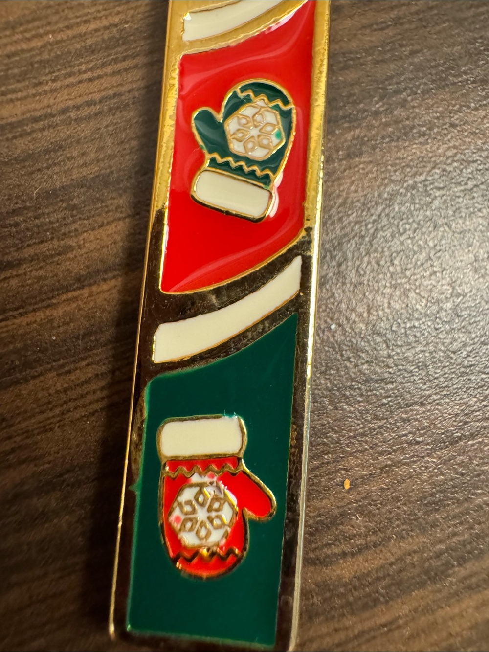 Wallace 2016 Mittens Candy Cane Ornament Gold Plated Enamel w/ Box - Picture 4 of 6